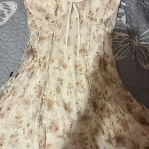 Windsor Floral Mini Dress - Cream and Brown